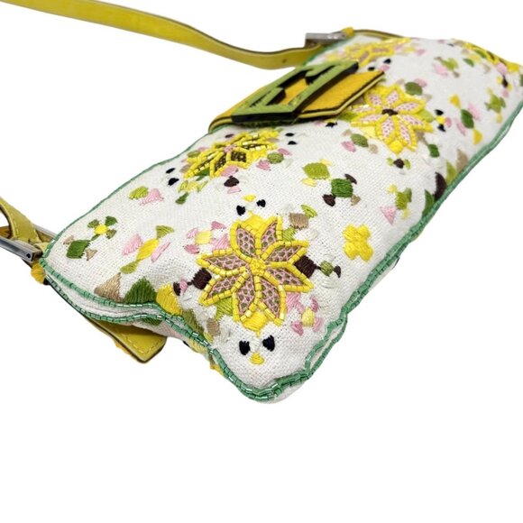 FENDI Vintage FF Beads Mamma Baguette Crossbody Bag Flower Embroidery [106448] - Picture 7 of 16